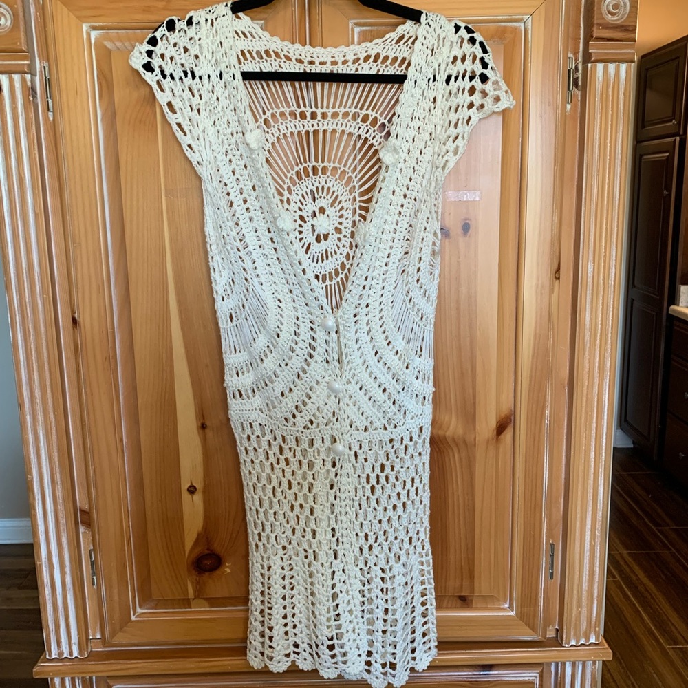 Handmade white crochet vest
